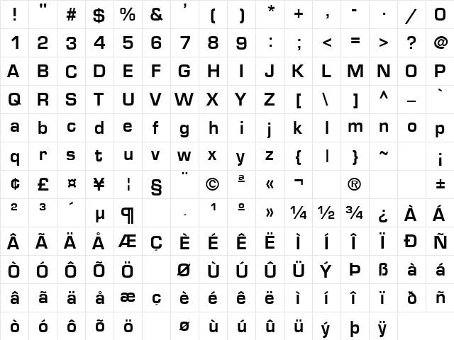 Green Mountain 7 Bold  glyph index
