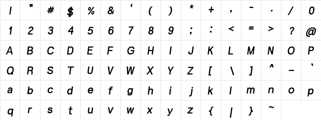 Bond BoldItalic  glyph index