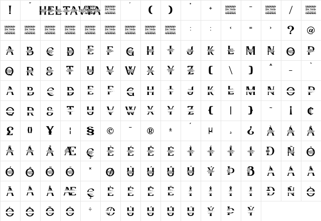 Heltavia Personal Use Regular  glyph index