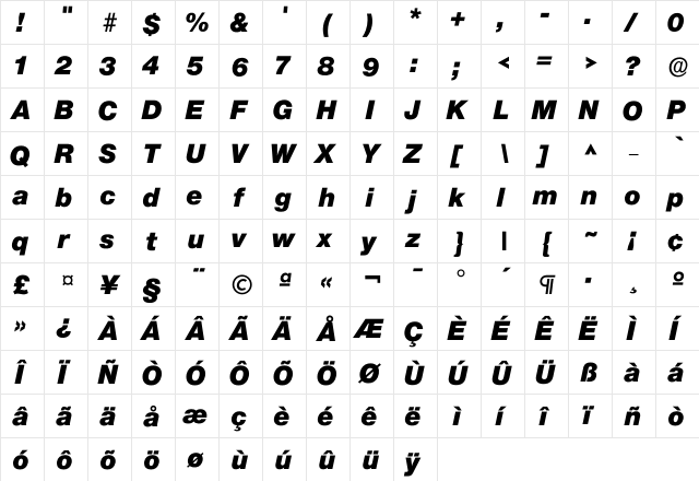 Iolnova Heavy  glyph index