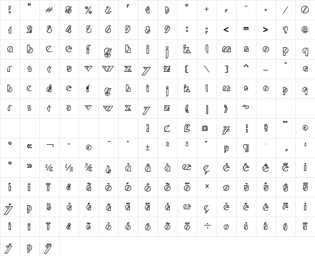 Cane Hollow  glyph index