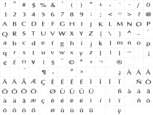 Friends 26 Regular  glyph index
