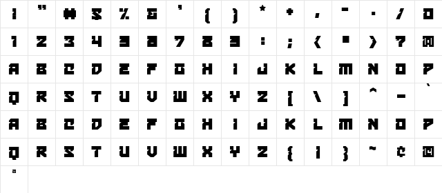 Bulletproof Deco BB Regular  glyph index