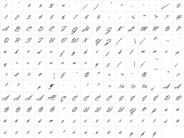 VladimirScrD Regular  glyph index