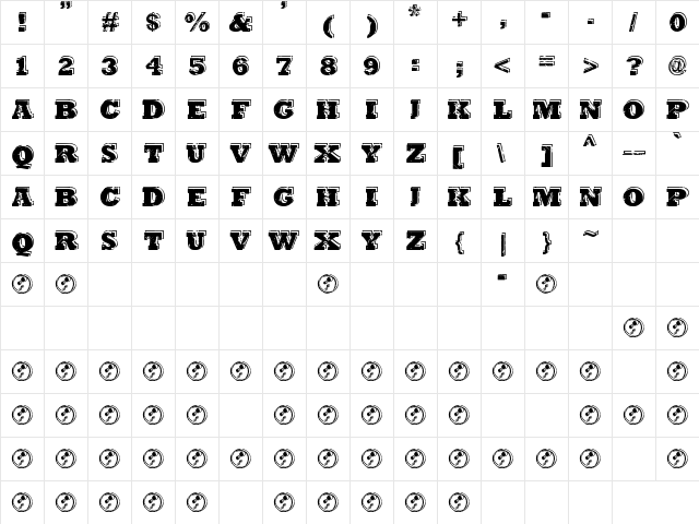 Hangbord DSG Regular  glyph index