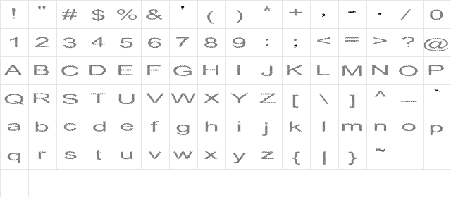 Inningham spread Regular  glyph index