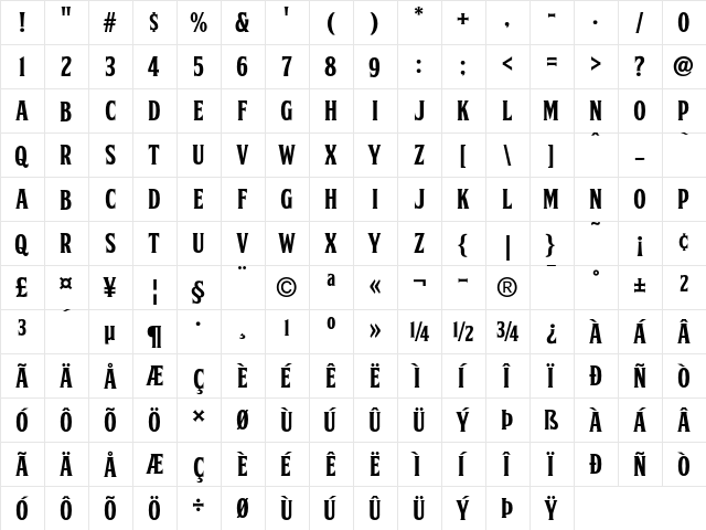FTY SKORZHEN NCV Regular  glyph index