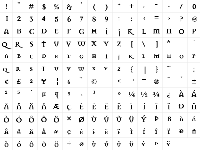 Mason Bold  glyph index