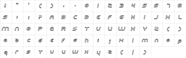 Planetary Orbiter Outline Bold Italic  glyph index