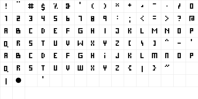 Pixies Regular  glyph index