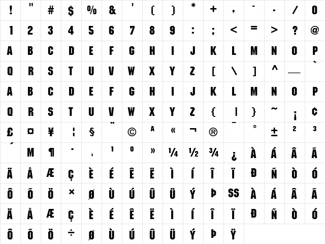ITC Machine Medium  glyph index