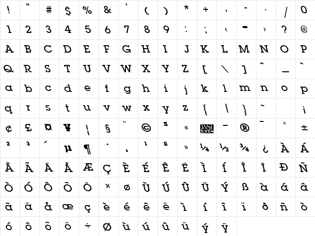 LaplandLeftyDemibold Regular  glyph index