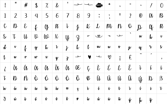Kiss Me or Not Regular  glyph index