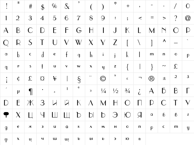 Paragon Regular  glyph index