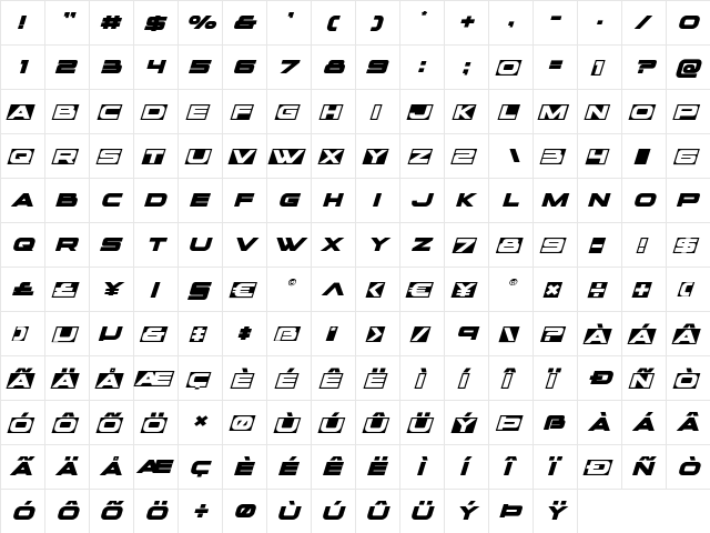 voxBOX Expanded Italic Expanded Italic  glyph index