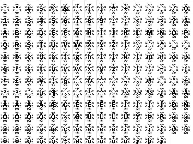 Franklin46 Becker Regular  glyph index