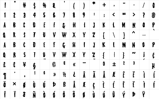 FearlessVampireKiller Regular  glyph index