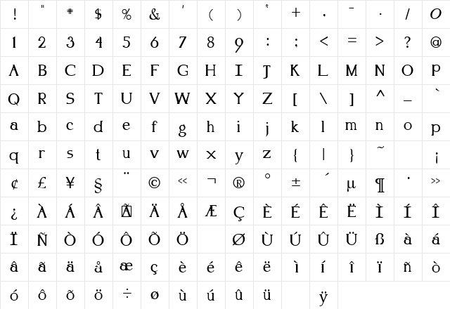Kennon Plain  glyph index