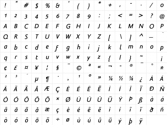 Legal LT Std Medium Italic  glyph index
