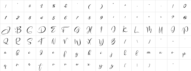 Brenda Valentine Regular  glyph index