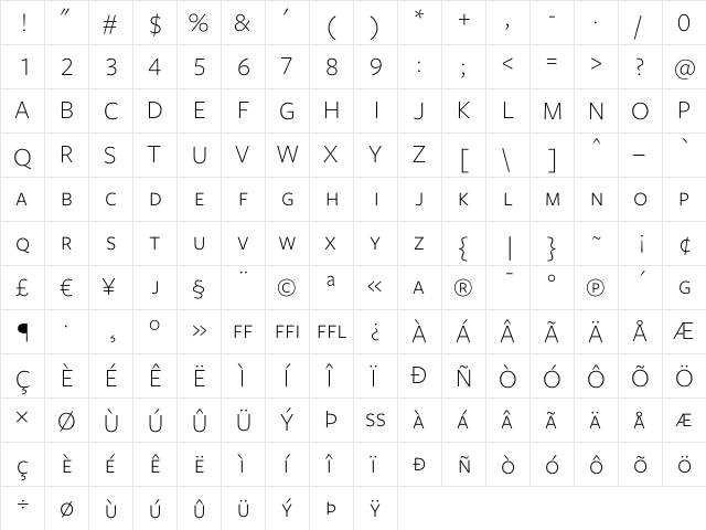 Freight Sans Light SC  glyph index