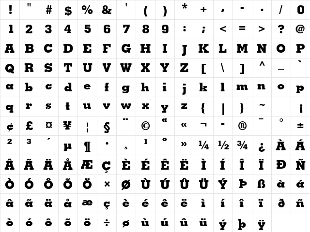 Memphis LT Std Extra Bold  glyph index