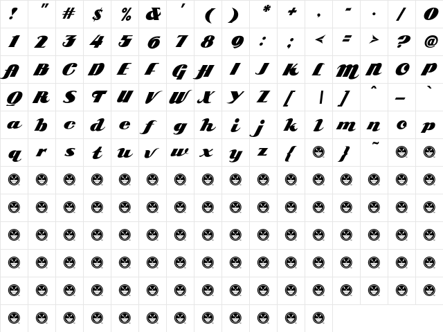 ARB 85 Poster Script JAN-39 Regular  glyph index