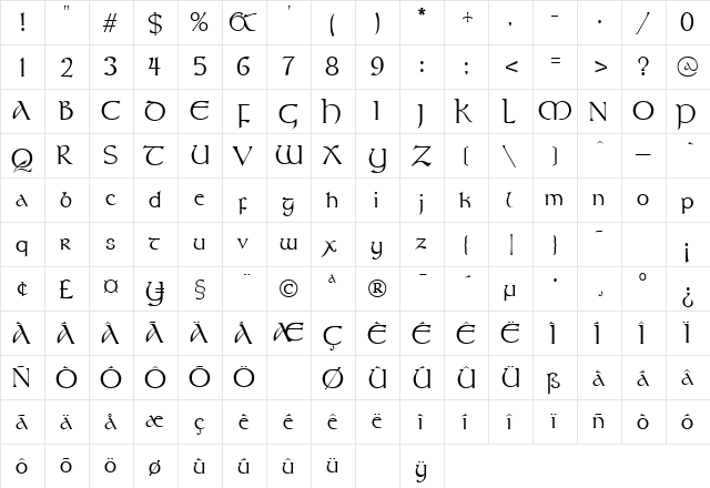 Stonehenge Regular  glyph index