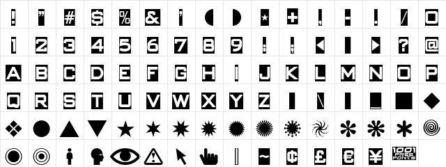 Swish Buttons NF Regular  glyph index