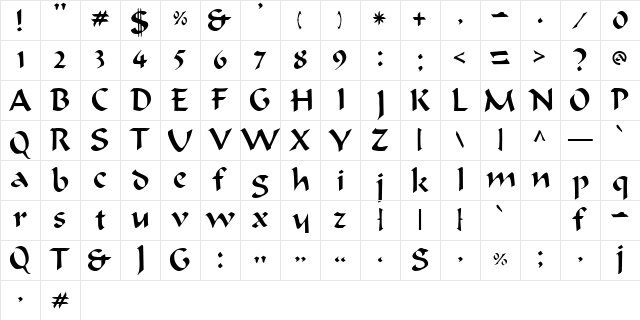 BONDEA Regular  glyph index