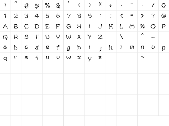 HoneycombReg Regular  glyph index