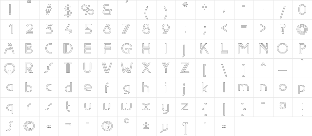 EdgeLineOutlineC Regular  glyph index