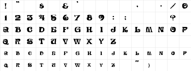 Festival Nights JL Regular  glyph index