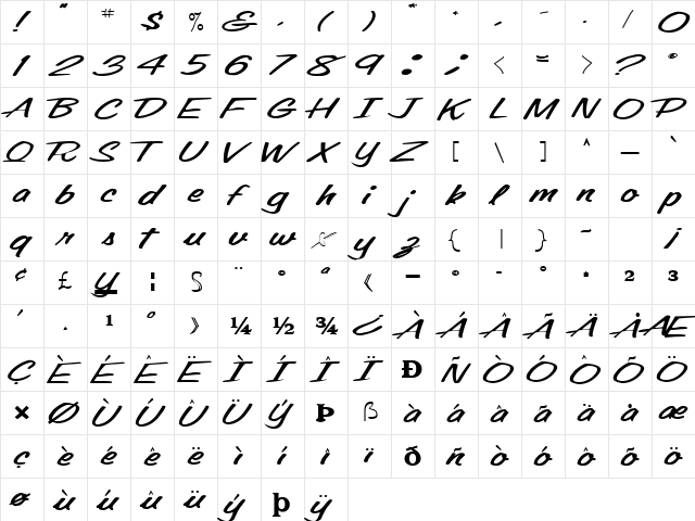 OldingSpiriT76 Bold  glyph index