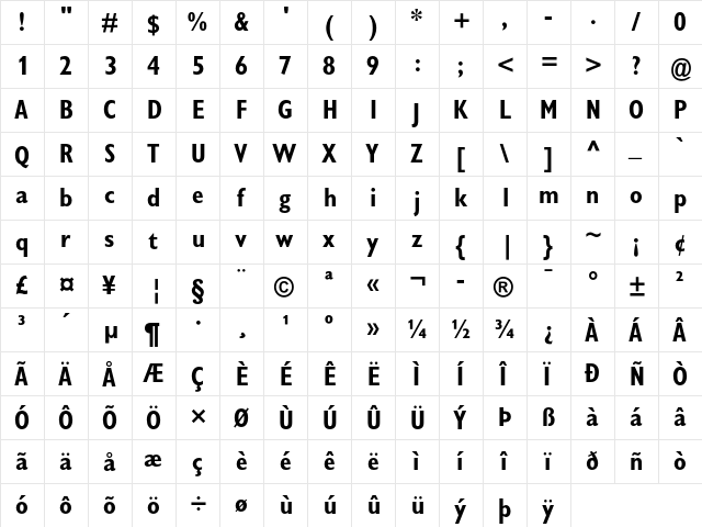 Gill Sans Display MT Pro Bold Condensed  glyph index