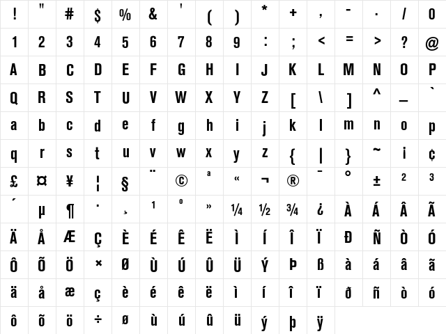 Akzidenz-Grotesk BQ Bold Condensed Alt  glyph index