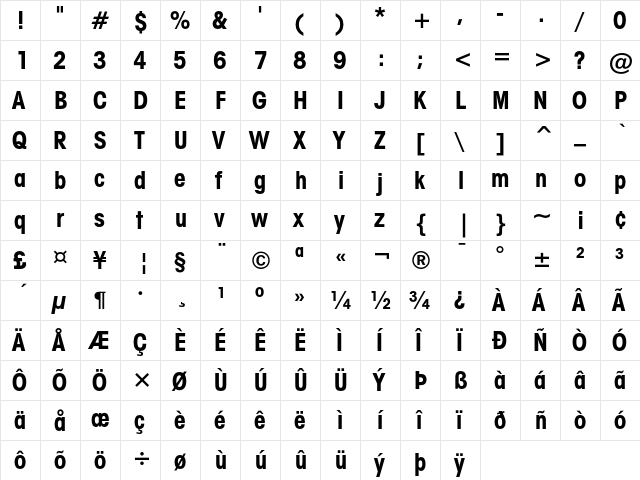 ITC Avant Garde Gothic Bold Condensed  glyph index