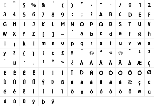 Berliner Grotesk Medium  glyph index