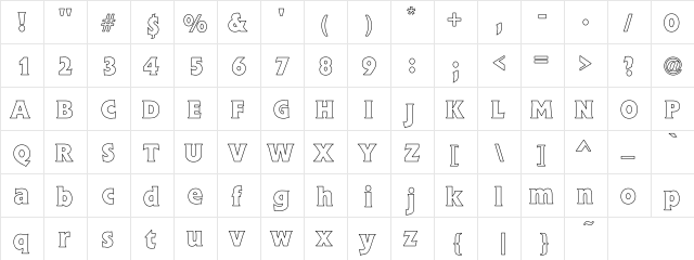 Stine Bold Hollow Regular  glyph index