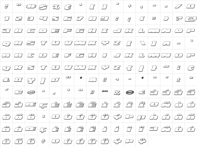 Illumino 3D Italic Italic  glyph index