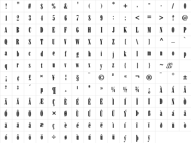 Bodoni Poster Condensed SSi Poster Condensed  glyph index