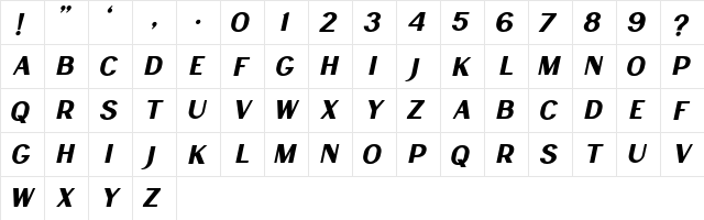 Lancaste Sans Slant Demo Regular  glyph index