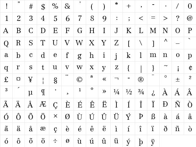 Centennial LT 45 Light Regular  glyph index
