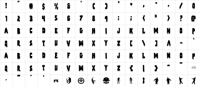 Zombie Control Condensed Condensed  glyph index