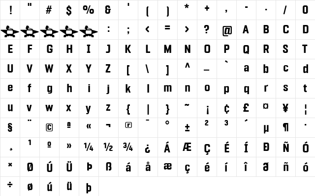 Fragua Bold  glyph index