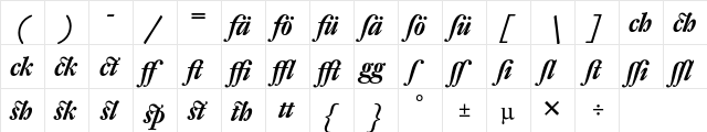 DTL Fleischmann D Bold Italic Alt  glyph index