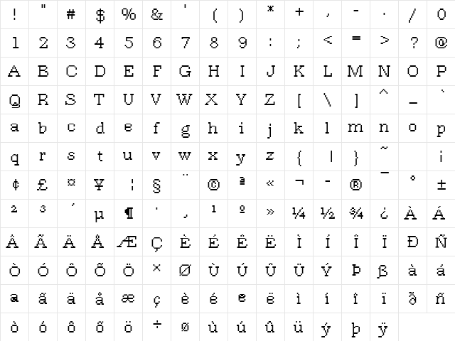 DTCRoughM11 Regular  glyph index