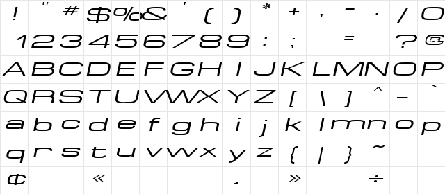 SpaceOutExtended Italic  glyph index