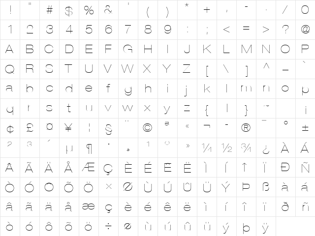 Helvetica Neue LT Com 23 Ultra Light Extended  glyph index