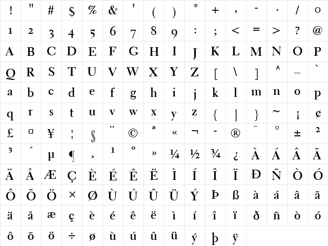 Electra LH RegularOsF Bold  glyph index